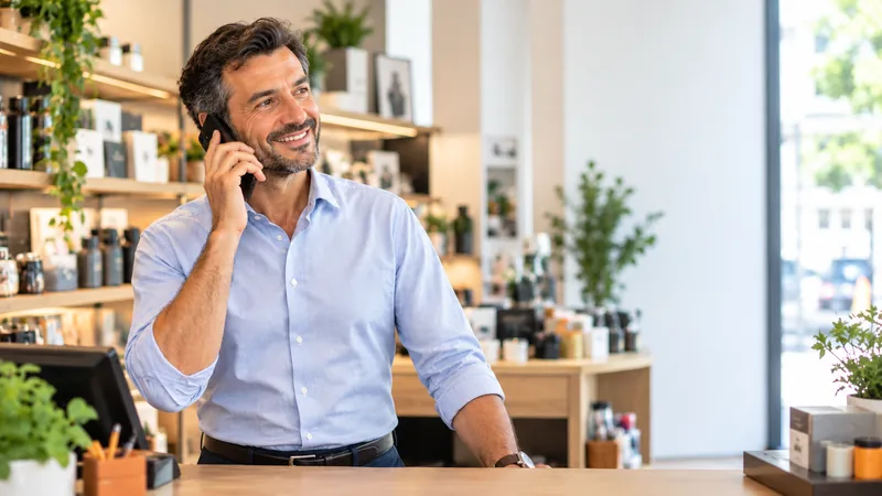 Imprenditore risponde al telefono nel suo negozio